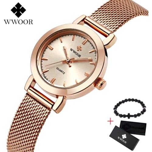WWOOR Women Watches Luxury Brand Ladies Quartz Watch Stainless Steel Mesh Band Casual Free Bracelet gift box Wristwatch reloj