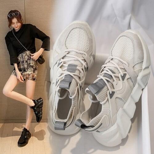 Women Chunky Sneakers Platform 2021 Fashion Spring Breathable Comfort Running Casual Couple Sport Shoes White Plus Size 35-44