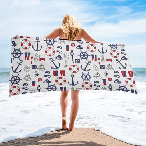 Mediterranean Nautical Theme Anchor Beach Towel Luxury Quick-dry Microfiber Bath Towels Yoga Mat Sport Swimming Towels