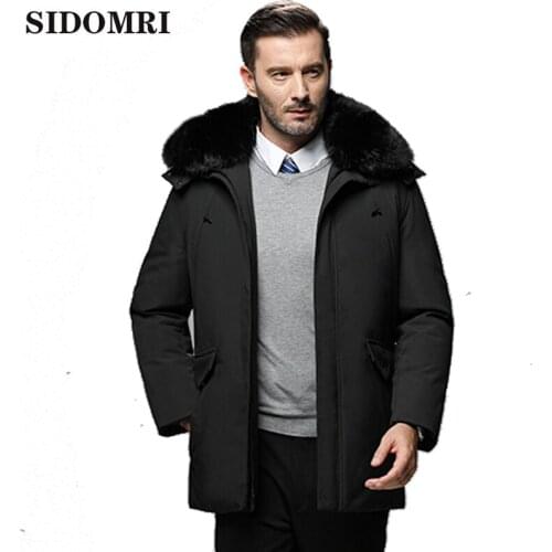 Winter men down jacket classic style mens medium and long middle-aged and elderly father warm coat mens hooded coat