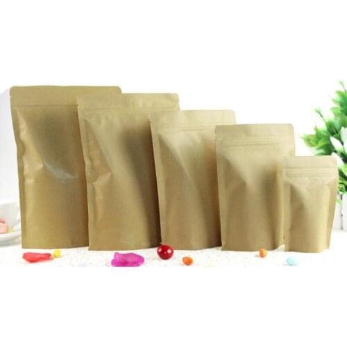 100Pcs High Barrier Kraft Paper Stand up Zipper Coffee Pouch Bag, Zip Lock Food Gift Cookie Baking Packaging Paper Bags