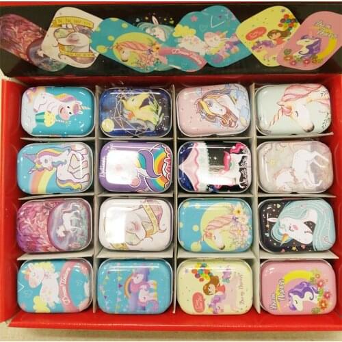 32pc/box Mixed Unicorn Printing Mini Pill Case Collectables Diy storage box Iron lipstick case small tin box