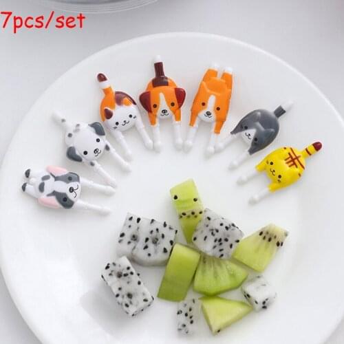 7Pcs/set Cute Mini Animal Cartoon Food Picks Children Snack Food Fruit Forks