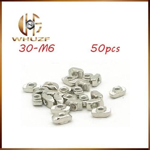 Free shipping 50pcs 30-m6 Carbon Steel Drop In T-Nut M6 Thread for 3030 Series European Aluminum Slot
