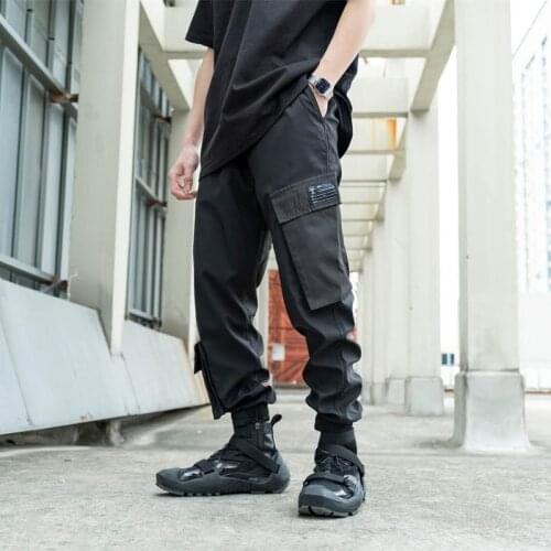 CROXX Techwear Mens Black Drawcord Waist Cargo Pants Jogger Hip Hop Style Punk Fashion