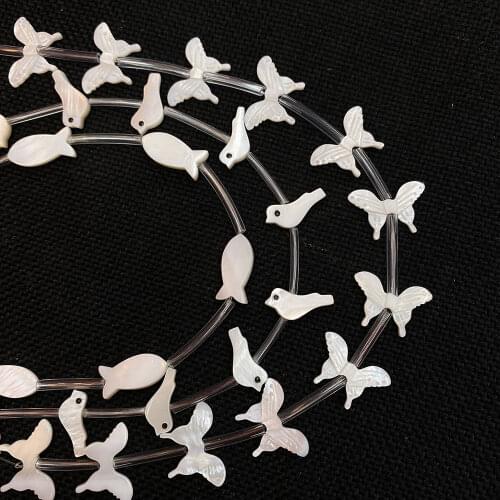 Animal Shape Natural Freshwater Shell Beads Strand White Color 8x17mm6x15mm Size Fish Bird Shape DIY for Making Necklace Earring