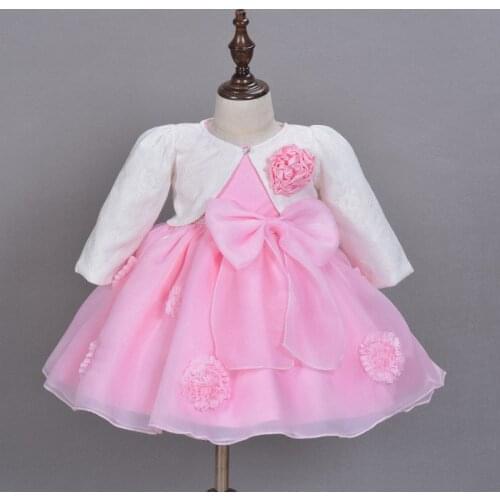 2016 New Hot Sell Pink Baby Girls Dress 3D Flower Applique Tutu Baby Dresses For 1-2 Years Birthday Party Free Shipping