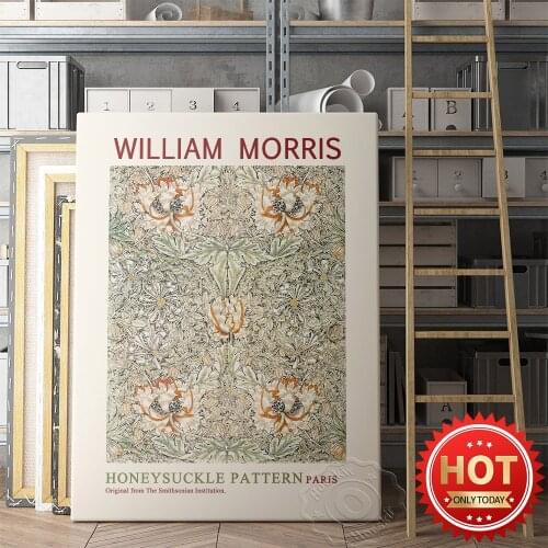 William Morris Exhibition Museum Poster, William Honeysuckle Pattern Art Prints, Vintage Art Flower Decor Wall Picture, Wall Art