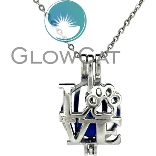 KK772 Love Puppy Paw Print Beads Cage Essential Oil Diffuser Aromatherapy Pearl Cage Locket Necklace Kids Girl Friend Gifts