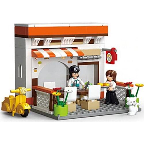 SLuban Street View Series Casual Restaurants Model Building Block HomeSmall Motor Toy For Kids For Boys Birthday Christmas Gift