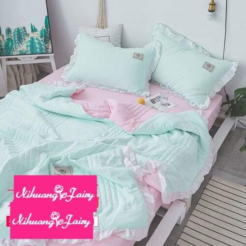 Korean version of solid color summer cool quilt three or four-piece summer washable quilt air-conditioning quilt double quilt