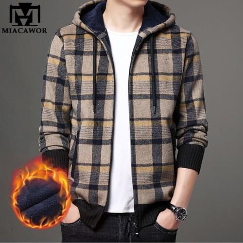 New Brand Design Men Jackets Autum Winter Wool Warm Zipper Hooded Bomber Jackets Vintage Plaid Casual Coats J714