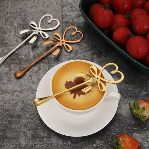 Mini Love Coffee Spoon Bowknot Tea Spoon Stainless Steel Long Handle Tableware Milk Tea Drinking Tool Kitchen Holiday Gifts
