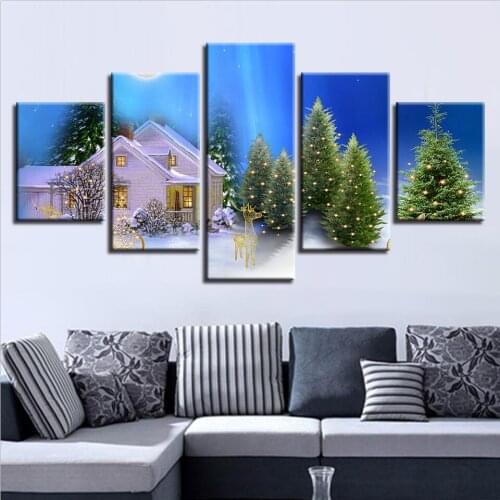Wall Art Canvas Picture Bedside Background Bedroom Decor 5 Pieces Country Cabin Scenery HD Printed Poster Frame Modular Painting