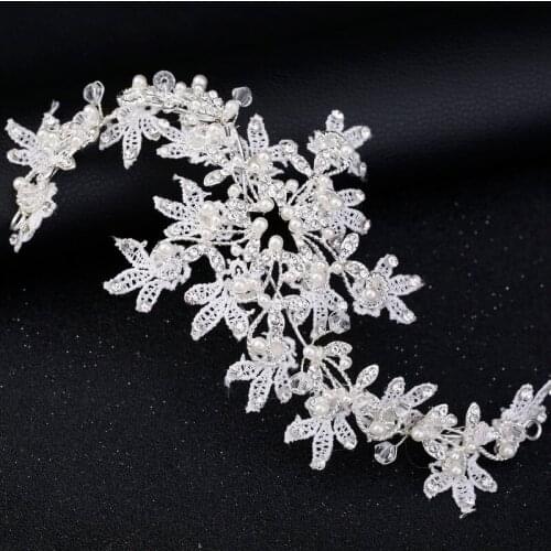 Bride Wedding Dress Accessories White Lace Silver Diamond Edge Clip Hair Band Headdress Wedding Headdress Bridal Headdress