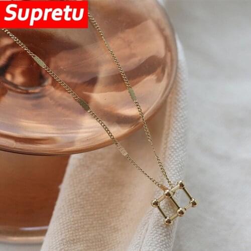 Punk Hollow Cube Pendant Necklace Women Unique All-match Stainless Steel Geometric Square Vintage Collar Necklaces Accessories