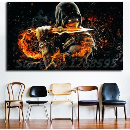 Mortal Kombat Scorpion On Fire Wall Art Canvas Posters Prints Painting Wall Pictures For Office Living Room Home Decor Artwork