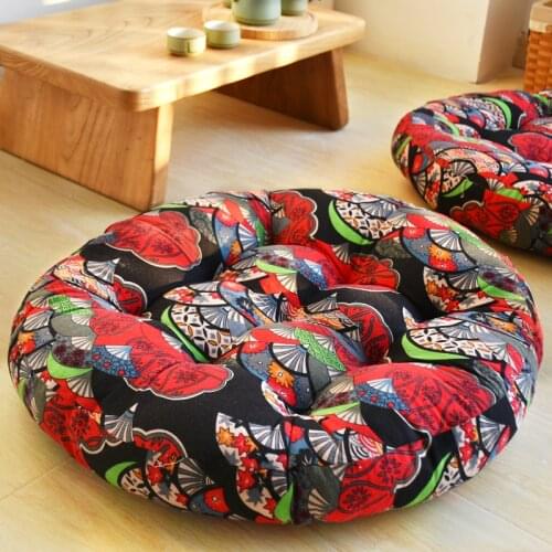 Japanese Style Cotton Linen Futon Hip Cushion Thick Fabric round Balcony Bay Window Tatami Window Sill Mat
