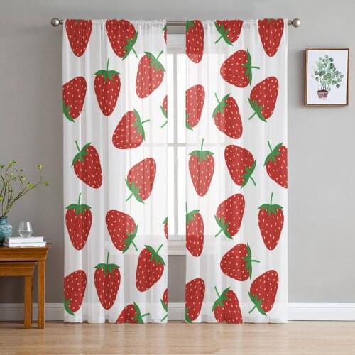 Fruit Strawberry White Sheer Curtains for Living Room Bedroom Kitchen Chiffon Tulle Curtains Home Hotel Coffee Decor