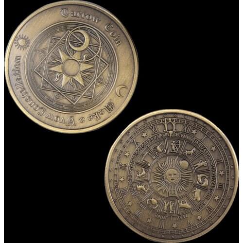 Old Fashion High-quality Tarot Wishing Coin Commemorative Embossed Lucky Coin Tuvalu 12 Constellation Zodiac Bronze Colored Coin