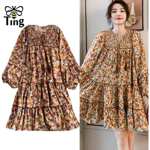 Tingfly Vintage Floral Loose Casual Free Hippies Street Short Dress Lantern Long Sleeve Retro Boho Vetements Vestidso Zaful