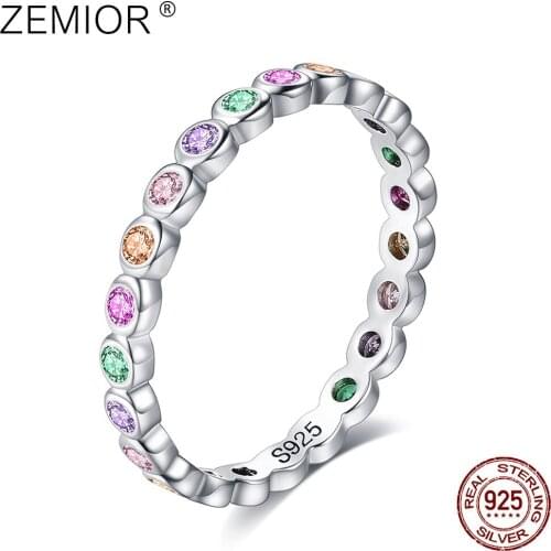 ZEMIOR S925 Sterling Silver Ring Round Shaped Multicolor Cubic Zirconia Ring For Women Fine Jewelry Christmas Day Gift Best Sell