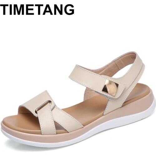 TIMETANG 2018 New Summer Womens Sandals Leather Sandals Female Size Leather Sandals Open toe Fish Mouth Casual Shoes