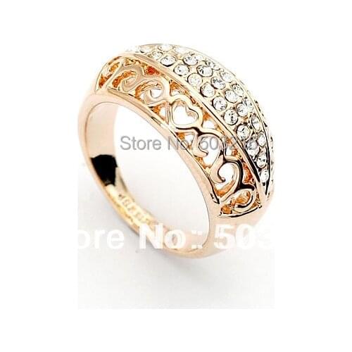 CHRAN Simple Gold Color Ladies Finger Rings Wedding Jewelry Wholesale Fashion Hollow Design Crystal Engagement Rings for Women