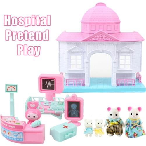 1:12 Dollhouse Furniture Pretend Play Doctor Set Toys Forest Animal Family Villa Figure Miniature Rabbit House DIY Stickers Girl