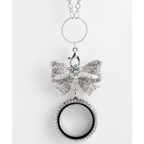 30mm 10pcs/lot 3 Color Hot Sales wholesale Crystal Flower Bowknot Memory Locket With Strass For Girls