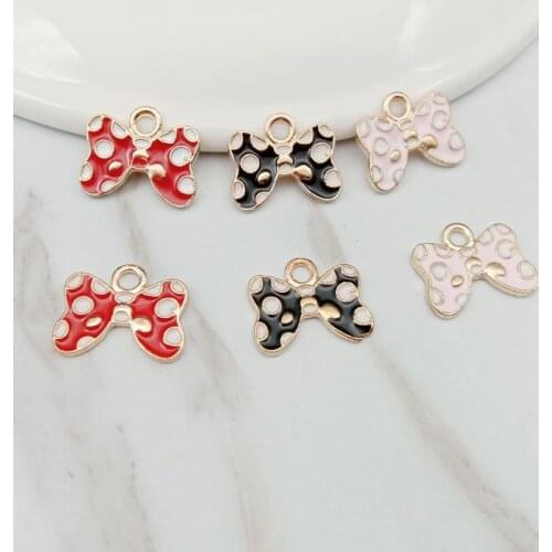 10pcs Lovely Bow Enamel Charms Handmade Craft Metal Charms Earring DIY Bracelet Charms for Jewelry Making