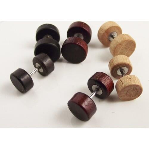 2pcs Fake Ear Plugs Wood Men Stud Earring Man Punk Rocky Ear Piercing Jewelry 8mm 10mm