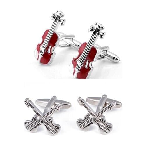 20pairs/lot Music Instrument Violin Cufflinks Copper Enamel Red/Silver Violin Cuff Links Mens Jewelry Wholesale
