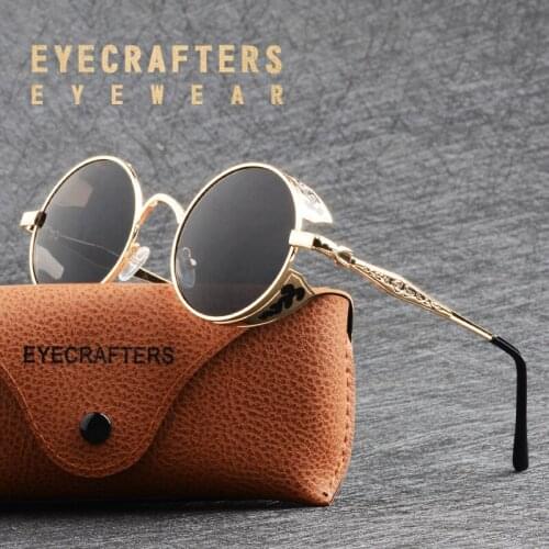 2020 Polarized Gothic Steampunk Sunglasses Coating Mirrored Round Circle Sun glasses Retro Vintage Gafas Masculino Black 371