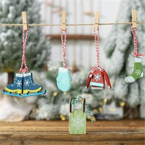 5pcs/pack Christmas Pendant Xmas Socks Ornaments Decoration Wooden Christmas Pendants For Home Decor Cute Ski Xmas Ornaments