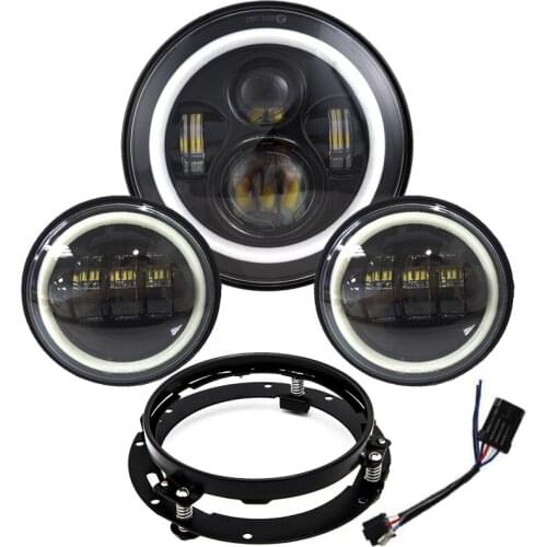 7inch Halo LED Headlight White DRL+4.5inch Halo LED Fog Light+ Adapter Ring for Touring Electra Glide Road King Street Glide