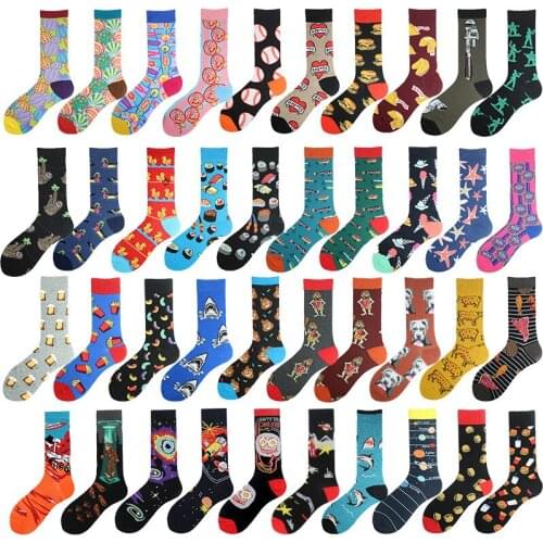 Anewmorn Autumn Winter Pure Cotton Male Crew Socks Happy Jacquard Funcies Cartoon Fries Sukka Long Street Funny Calcetines Sock