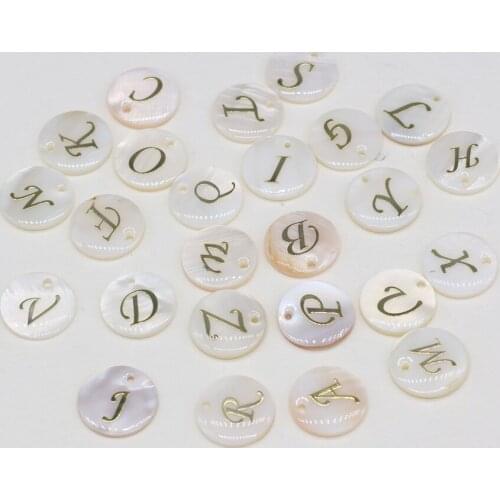 50PCS/LOT Natural Freshwater Shell Round CUT Letters Beads with hole for DIY Shell Letter Pendant