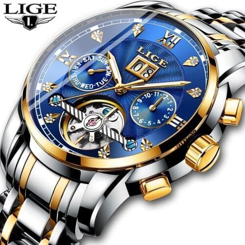 2021 LIGE Men Watches Top Brand Luxury Automatic Mechanical Watch Men Waterproof Full Steel Business Watch Relogio Masculino+Box