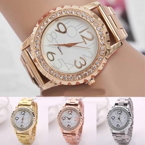 Unisex Fashion Rhinestone Stainless Steel Band Analog Quartz Couple Wrist Watch Ladies Dress Watches Gift Luxury