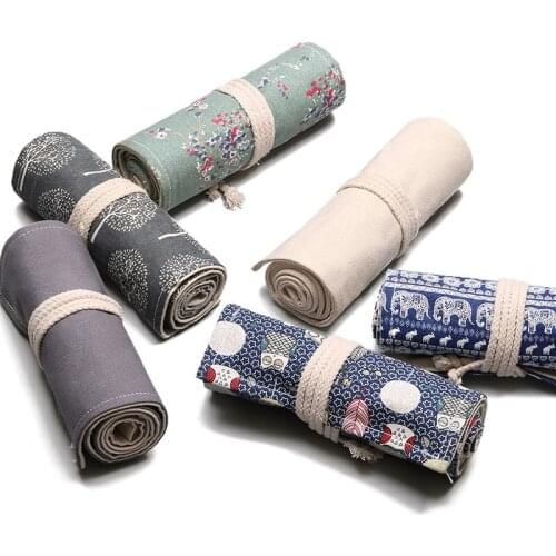 Pencil Case Handmade Canvas Pen Curtain 36 Holes Large Capacity Pencil Case School Office Color Pencil Sketch Stationery Box