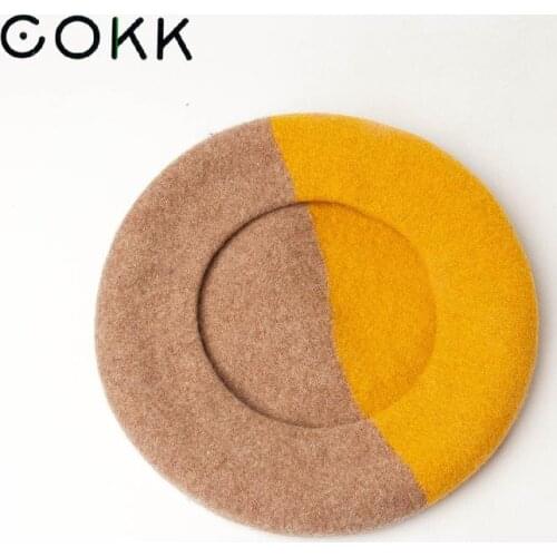COKK 2020 New Fashion 90% Wool Beret Women Hat Painter Cap Thick Warm Lady Vintage Bonnet British Hat Female Style 2 Colors