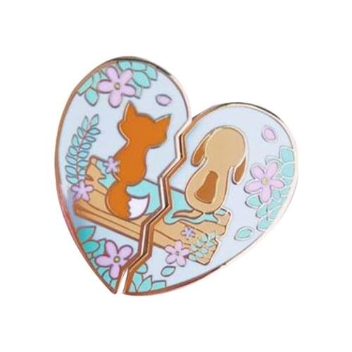 Floral fox dog brooch heart puzzle badge landscape pin nature lovers gift
