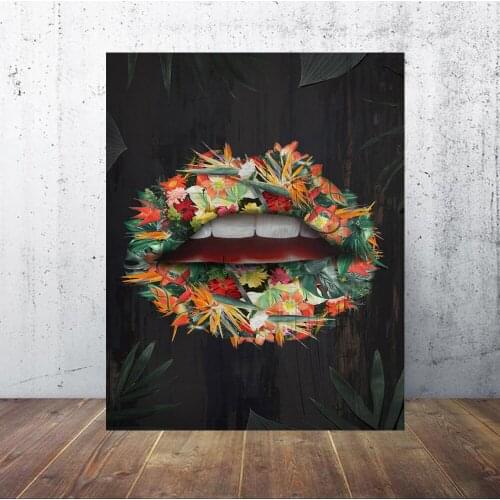 Decorative Posters Modern Wall Art Canvas Prints beauty lips with Flower Oil Painting Wall Pictures For living Room Unframed