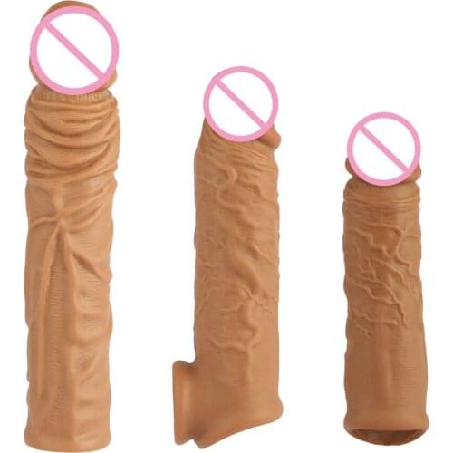 Erotic Male Penis Extender Enlargement Reusable Condoms For Men Adult Lasting Product Penis Ring Cock Ring Penis Sleeve Sex Toys