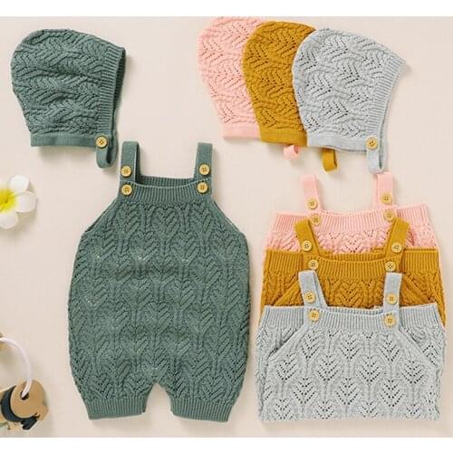 Autumn Infant Kids Baby Boy Girl Sleeveless Braces Jumpsuit Newborn Baby Boy Girl Pure Color Rompers + Hat Baby Clothes Rompers