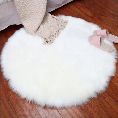 Round Long Velvet Faux Fur Area Rug for Living Room Modern Child Bedroom Carpet Floor Shaggy Artificial Wool Mat Home Decoration