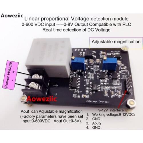 Linear proportional Voltage detection module 0-600 VDC input -0-8V Output Compatible with PLC Real-time detection of DC Voltage