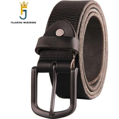 FAJARINA Simple Black Pin Clasp Buckle Design Retro Style Man Belt Pure Top Quality Solid Cowhide Leather Belts Men Jean FJ18008