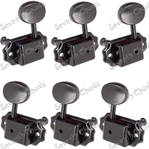 A Set Black Deluxe Tuners Machine Heads String Tuning Pegs for Guitar / Small oval Concave Button
